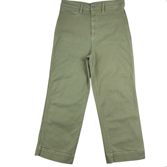 Quince Stretch Cotton Wide Leg Crop Chino Pants Size 10 Olive Green High Rise - Picture 4 of 12